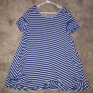 Blue and white striped t-shirt dress